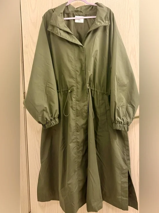 Old Navy Olive Green Long Hooded Trench Coat - Picture 1 of 6